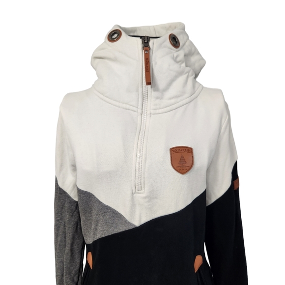 Wanakome colour block funnel neck long sleeve hoodie - Picture 2 of 6